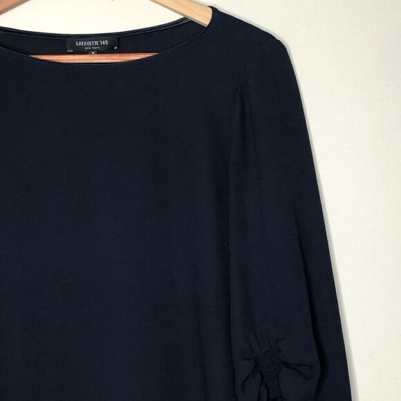 Lafayette 148 Sz M Navy Silk Top Blouse - Picture 1 of 5